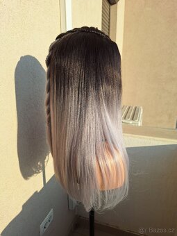 Rovná paruka s krajkou vpředu, blond ombre s copem 71350 - 4