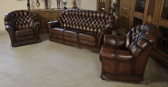 Kožená sedací souprava 3+1+1, Chesterfield styl. - 4