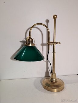 mosazná posuvná lampa, lampička, bankéřka, zelené stínidlo - 4