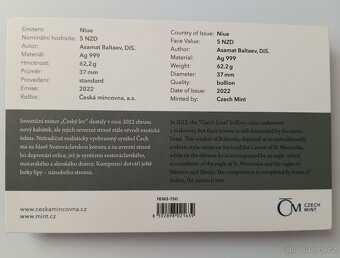 Stříbrná mince Český lev 2022 2 oz - 4