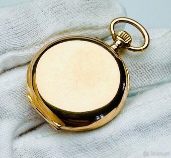 14K ZLATÉ KAPESNÍ HODINKY - JEPTIŠKY S ŘETÍZKEM A ETUI - 4