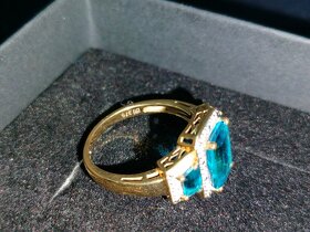 Zlaty damsky prsten Diamanty a topazy - 4