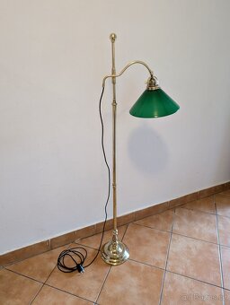 pěkná stará podlahová mosazná lampa, zelené stínidlo - 4