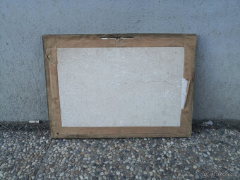 Starožitný obraz maľba na textile zarámovaný zo sklom 25,9x - 4