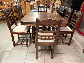 dvakrát historický set dubového stolu a šesti židlí - 4