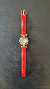 Italské dámské hodinky z murano skla, červený kožený řemínek - 4