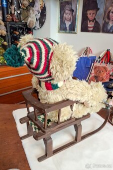 Retro plyšový medvídek na saních - 4