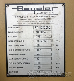 Ohraňovací lis Beyeler - RT 80x2050 - 4