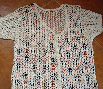 RETRO Starožitný textil - háčkovaný kabátek, bolerko, halenk - 4