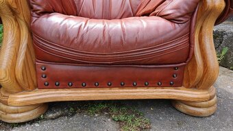 Kožená sedací souprava 3+1+1s dubovým masivním dřevem - 4