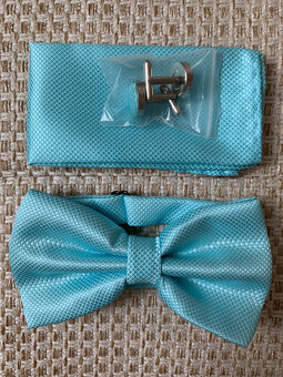 Pánský set motýlek+kapesníček, modrý odstín - 4