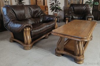 Kožená, rustikální sedací souprava 2+1+ stůl. TOP - 4