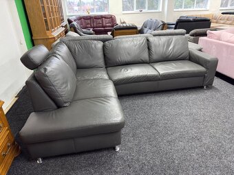 Rohová sedací souprava s taburetem, kožená - 4