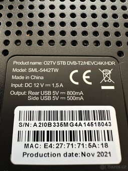 Prodám plně funkční Set top box od O2 SML-5442TW - 4