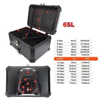 Zadní motokufr TopCase 65L hliníkový černý - 4