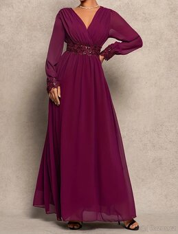 NOVÉ plesové šaty VÍNOVÉ s rukávy - 4