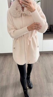 Luxusní kabátek alpaka - světle růžový - 4