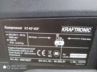 Prodám Bezolejový kompresor KRAFTRONIC KT-KP 6 OF -8 BARŮ. - 4