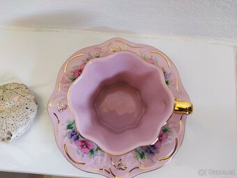 Růžový porcelán - hrneček s talířkem - 4