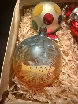 Starožitné vánoční ozdoby konvolut 8 kusů foukané sklo - 4
