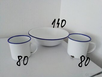 Bílé, smaltované nádobí s modrým pruhem - 4