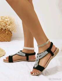 Dámské černé sandály s kamínky - 4