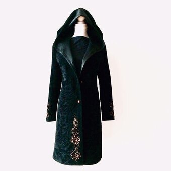 Dámský dlouhý kožešinový kabát s kapucí černý vel. M/38. Nov - 4