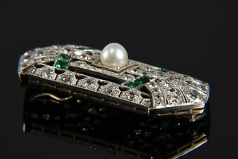 Brož z bílého 14karátového zlata ve stylu art deco s diamant - 4