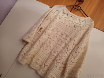 Bílý pletený krémový Vintage svetr, velikost XL - 4