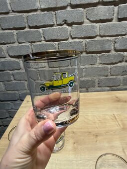 Sada retro skleniček s motivem veteránů – 6 ks, zlatý lem - 4