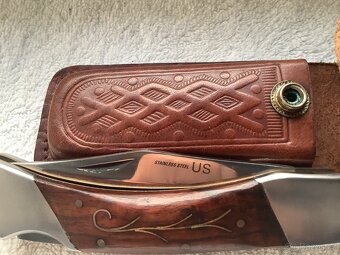 Lovecký zavírací nůž + kožené pouzdro - 4