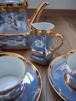 Porcelánová kávová souprava s modrým a zlacený dekorem - 4