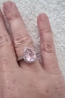 Nový dámský stříbrný prsten 925 slza slzicka růžový kámen - 4