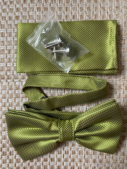 Pánský set motýlek+kapesníček, zelený odstín - 4