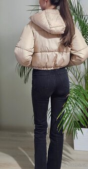 Dámská prošívaná bunda crop béžová vel XS - 4