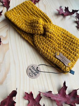 Háčkovaná čelenka - hořčicová 2. - 4