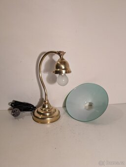 mosazná lampa, lampička, bankéřka, zelené stínidlo - 4