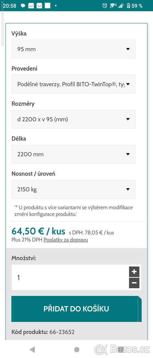 Podélné traverzy BITO 95L - 5