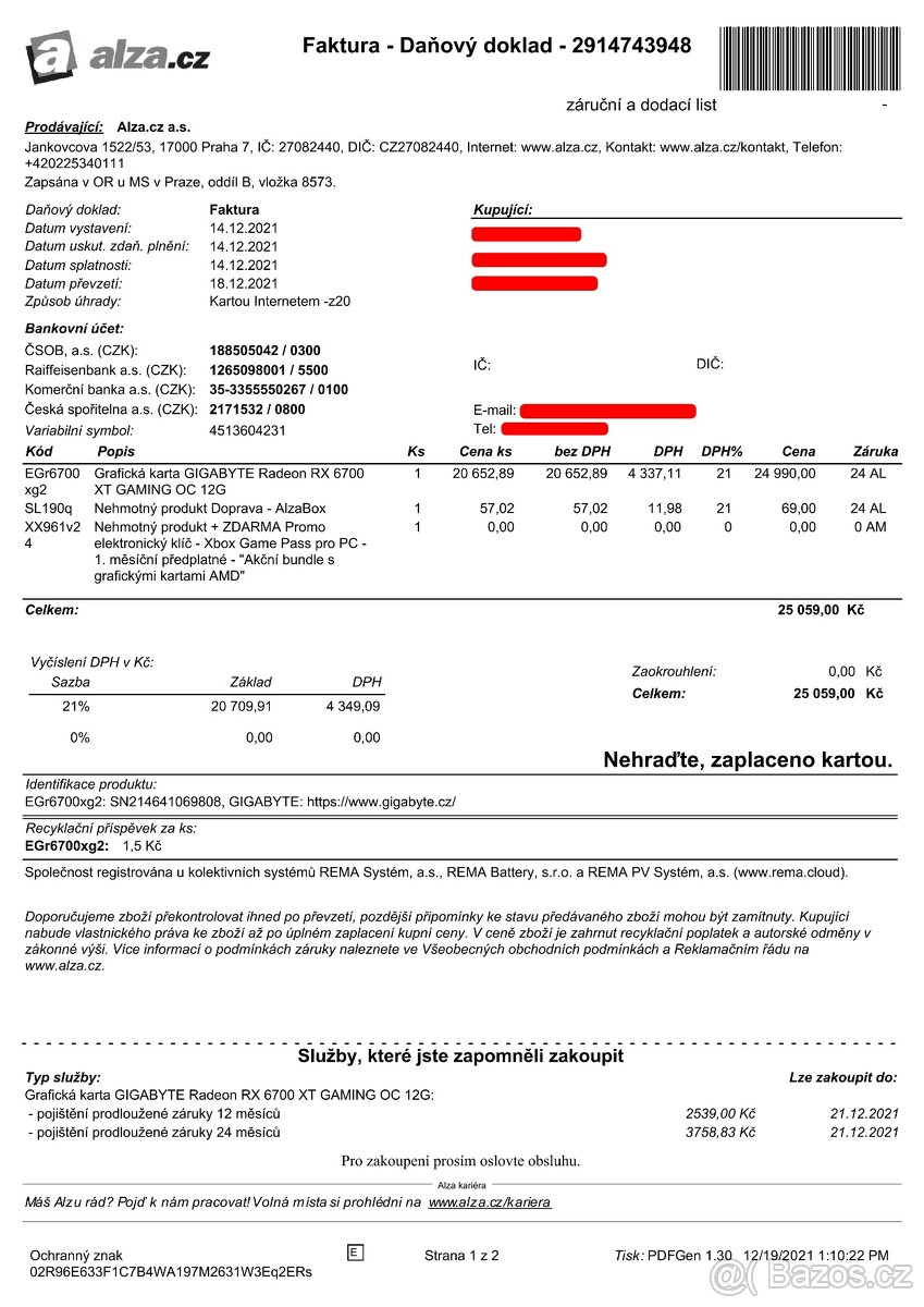 Gigabyte Radeon RX 6700 XT Gaming OC 12GB - 5
