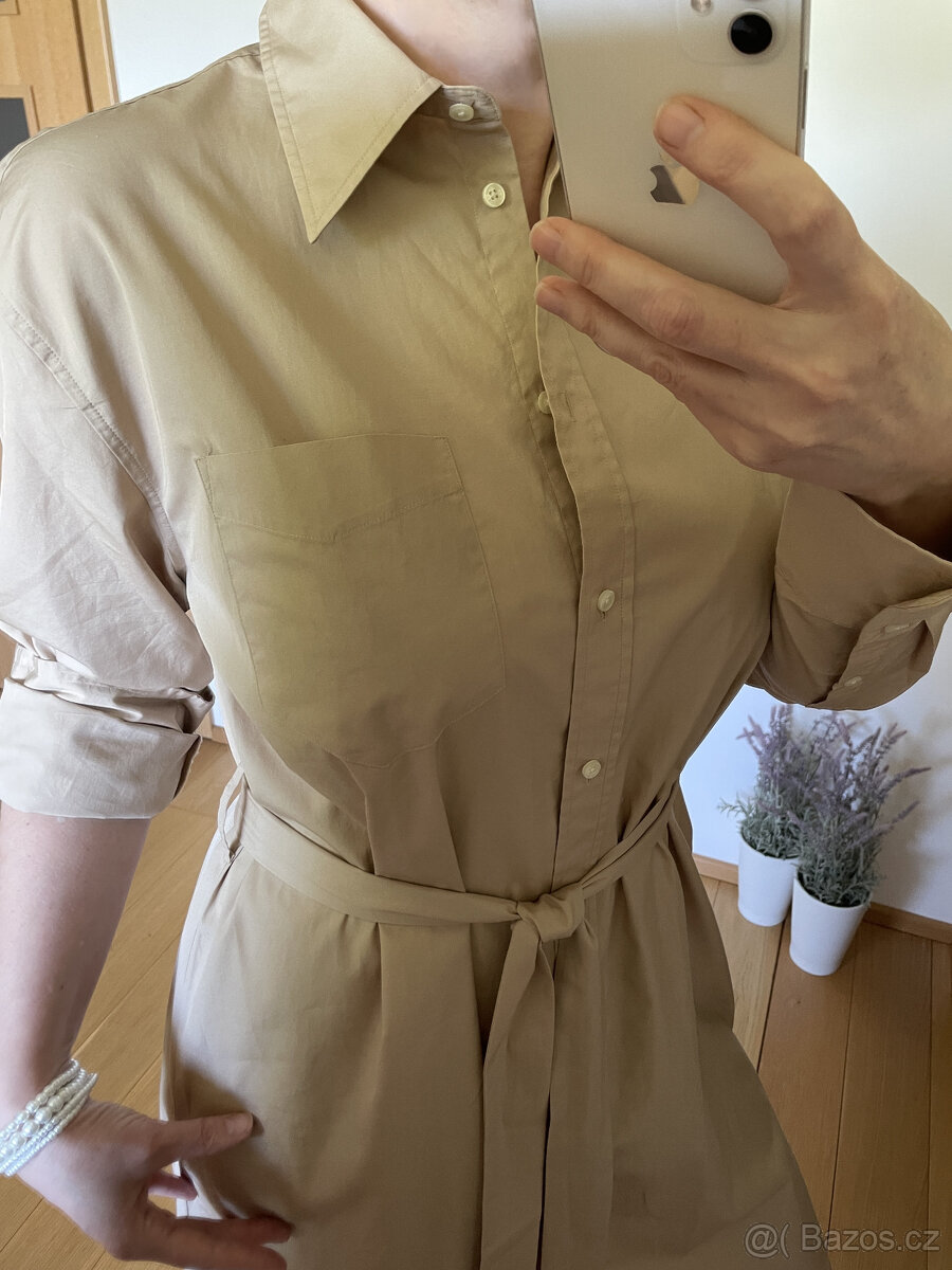 Béžové bavlněné košilové dlouhé šaty Gant, vel. 38/40 - 5