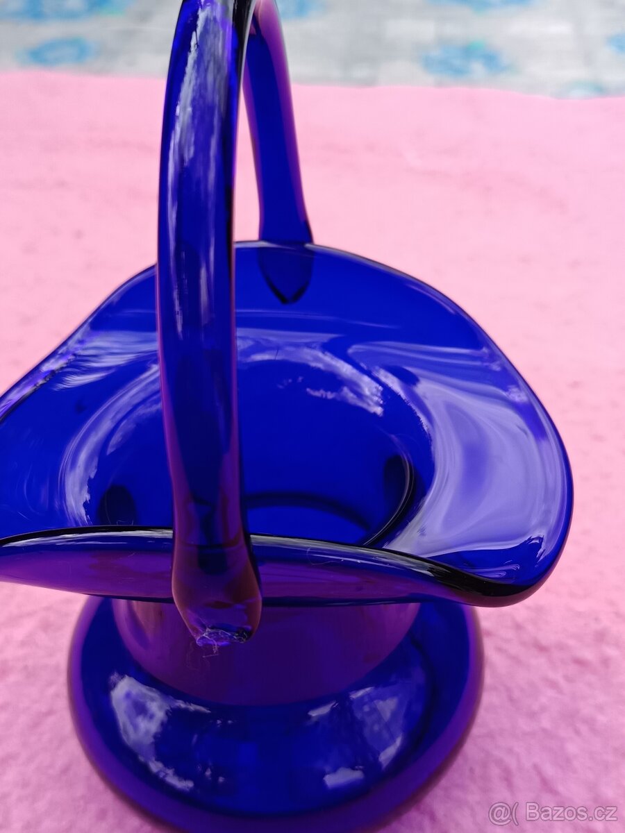 Skleněný modrý košík - 5