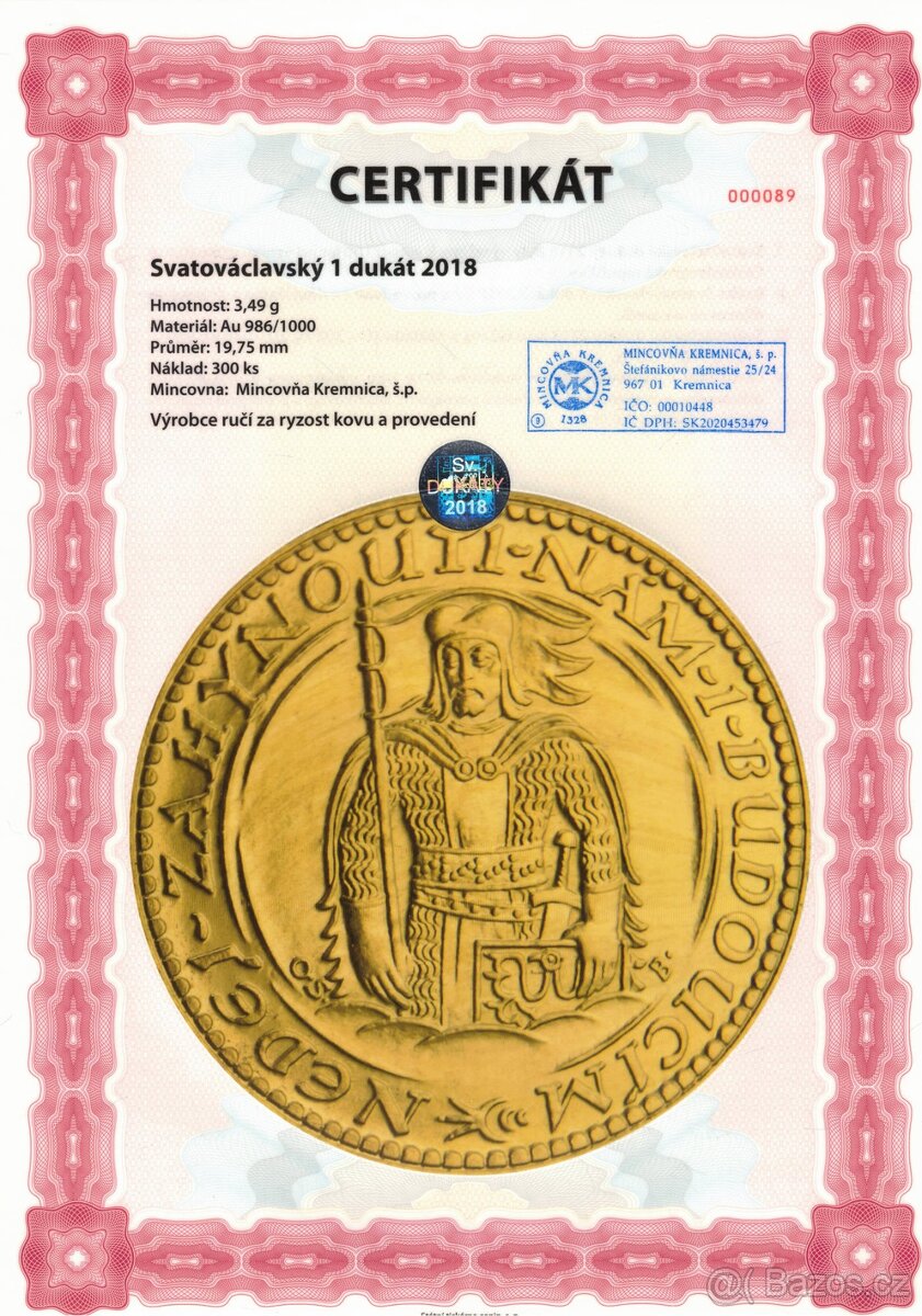Svatováclavský dukát 2018 s číslovaným certifikátem - 5