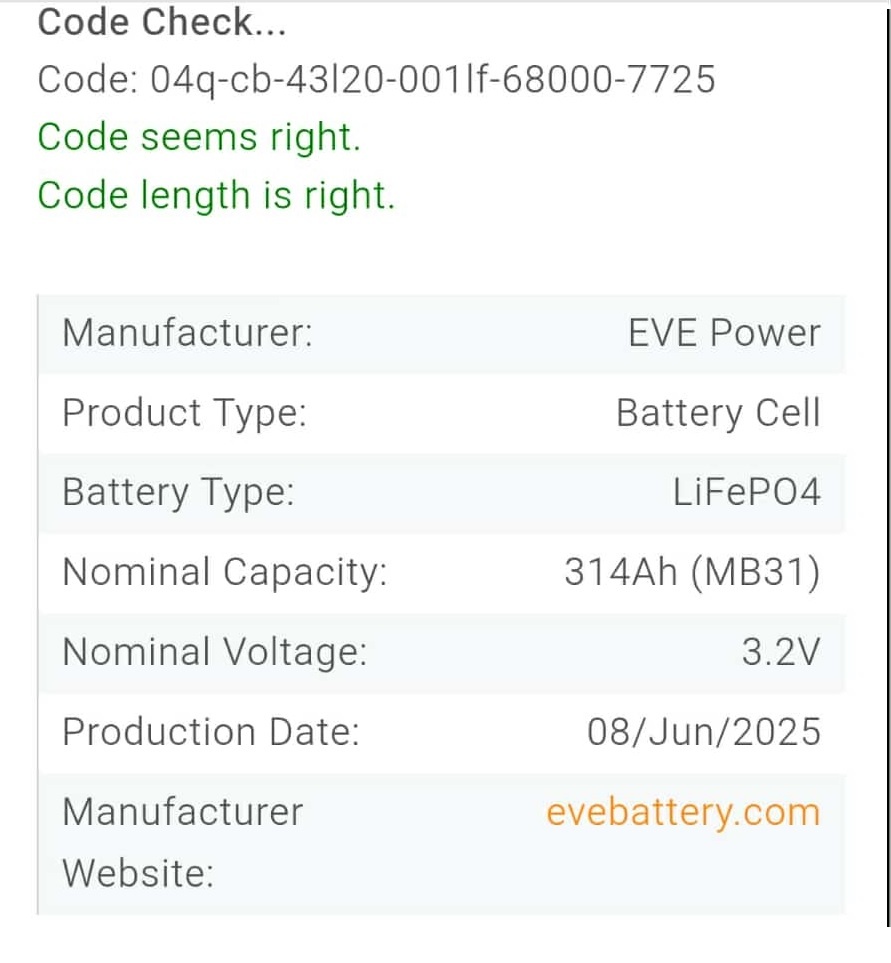 LifePo4 EVE MB31 3.2v 314ah - 5