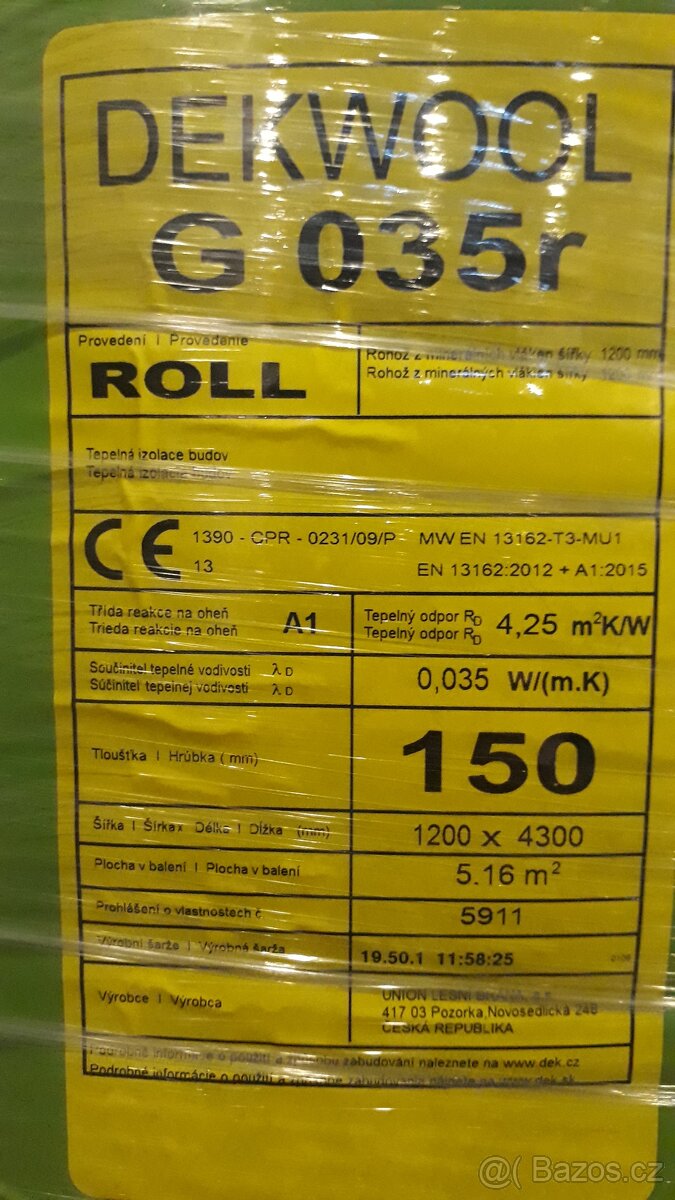 Izolační vata 035. 14-20cm. - 5