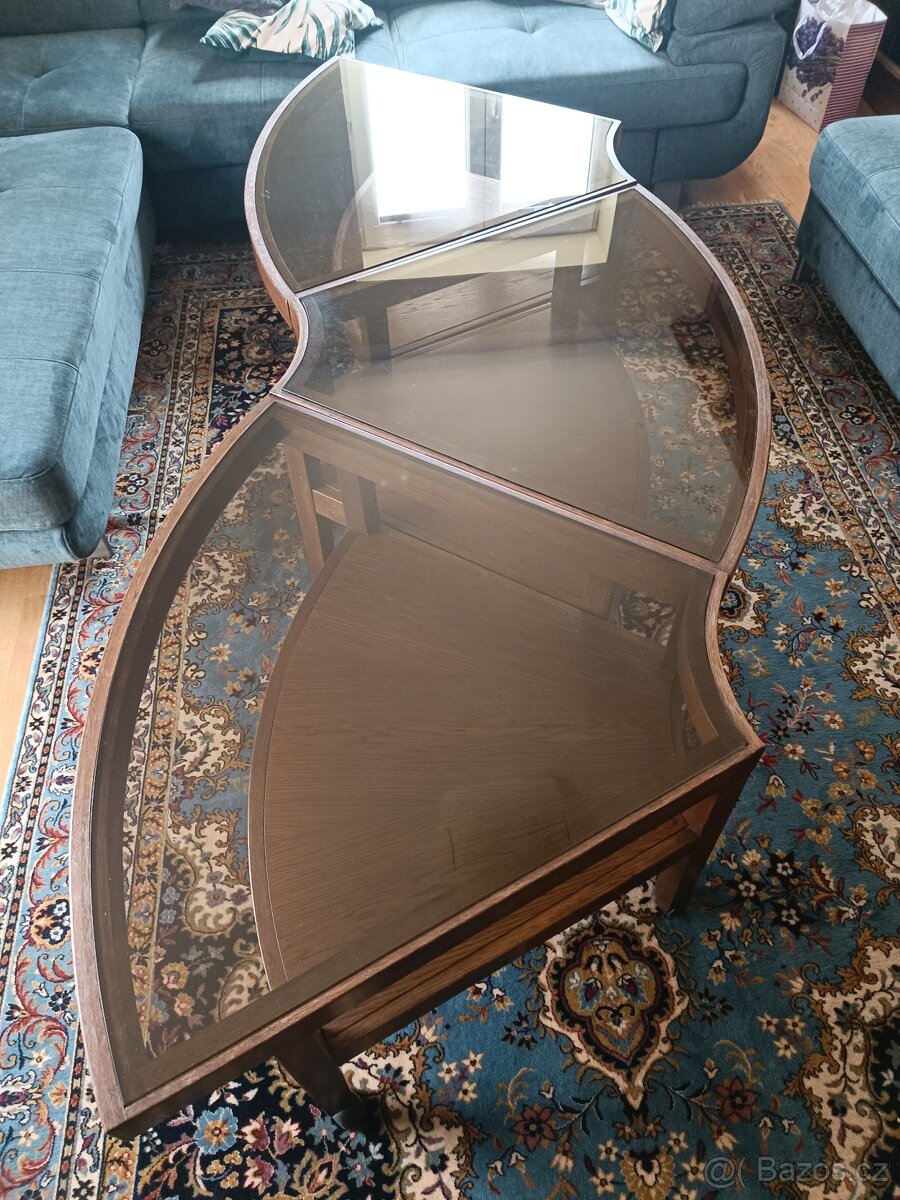 Stolek, 6 dílný, masiv - kouřové sklo - 5