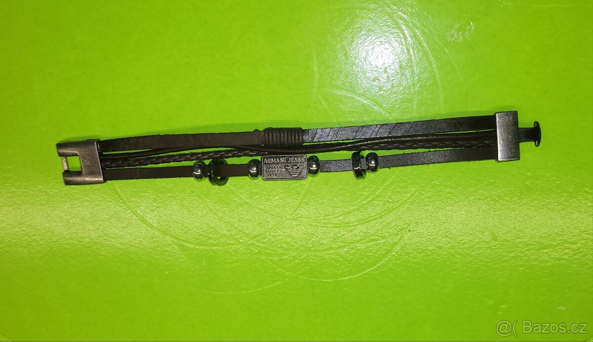 Giorgio Armani Jeans hnědý pánský kožený náramek značkový - 5