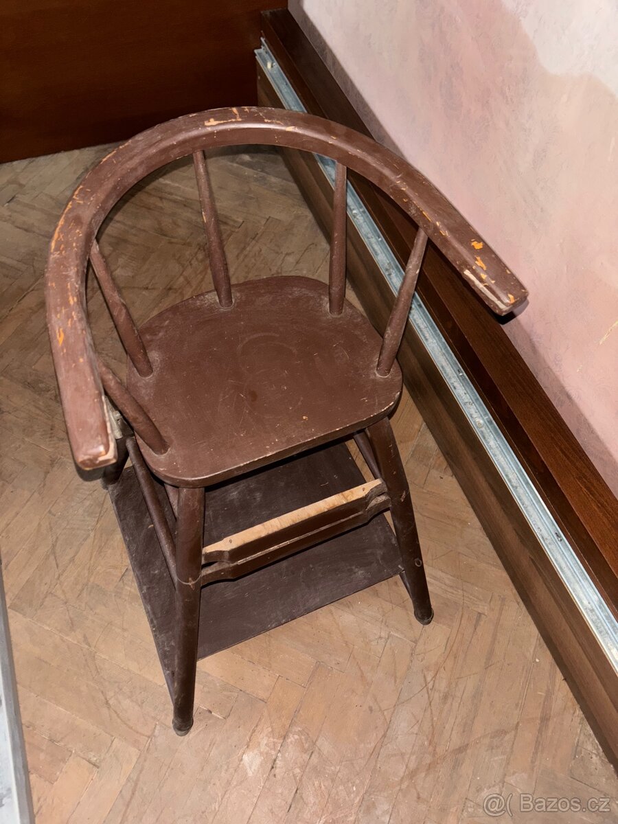 Starožitná dětská skládací stolička stoleček - 5