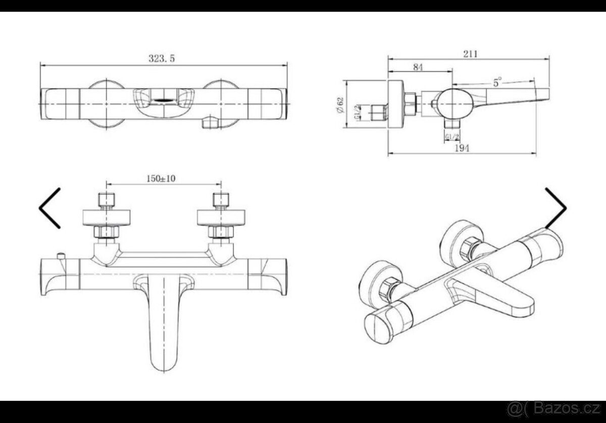 Vanová baterie SAT Dark bez sprchového setu 150 mm černá SAT - 5