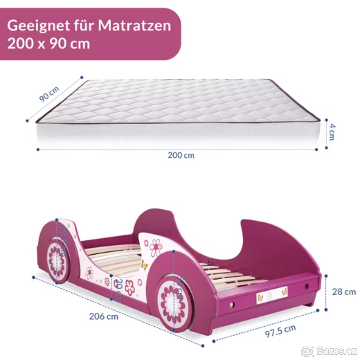 Dětská postel auto růžová - 5