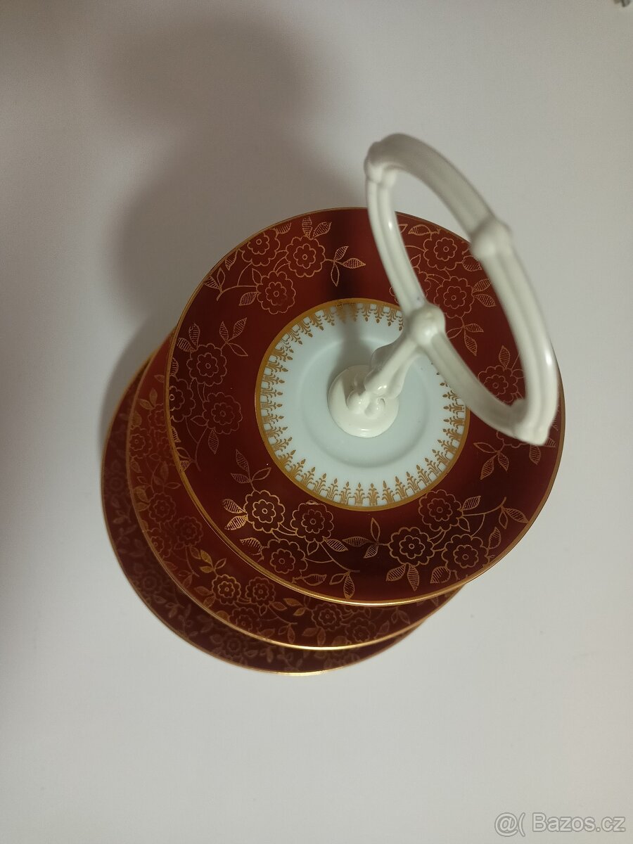 Nový Servírovací tác tří patrový - vínovo zlatý - 5